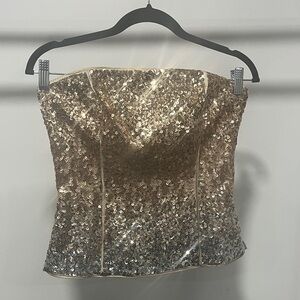White House Black Market Gold to Silver Sequin Strapless Bustier Top